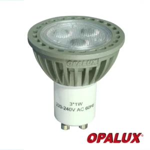 DICROICO LED "OPALUX" 3W (3^1W W/OSRAM CHIPS)240LM BASE GU10 SOCKET GU10, ANGULO 38° 50X60MM C/LUZ BLANCA FRIA 220-240VAC 60HZ