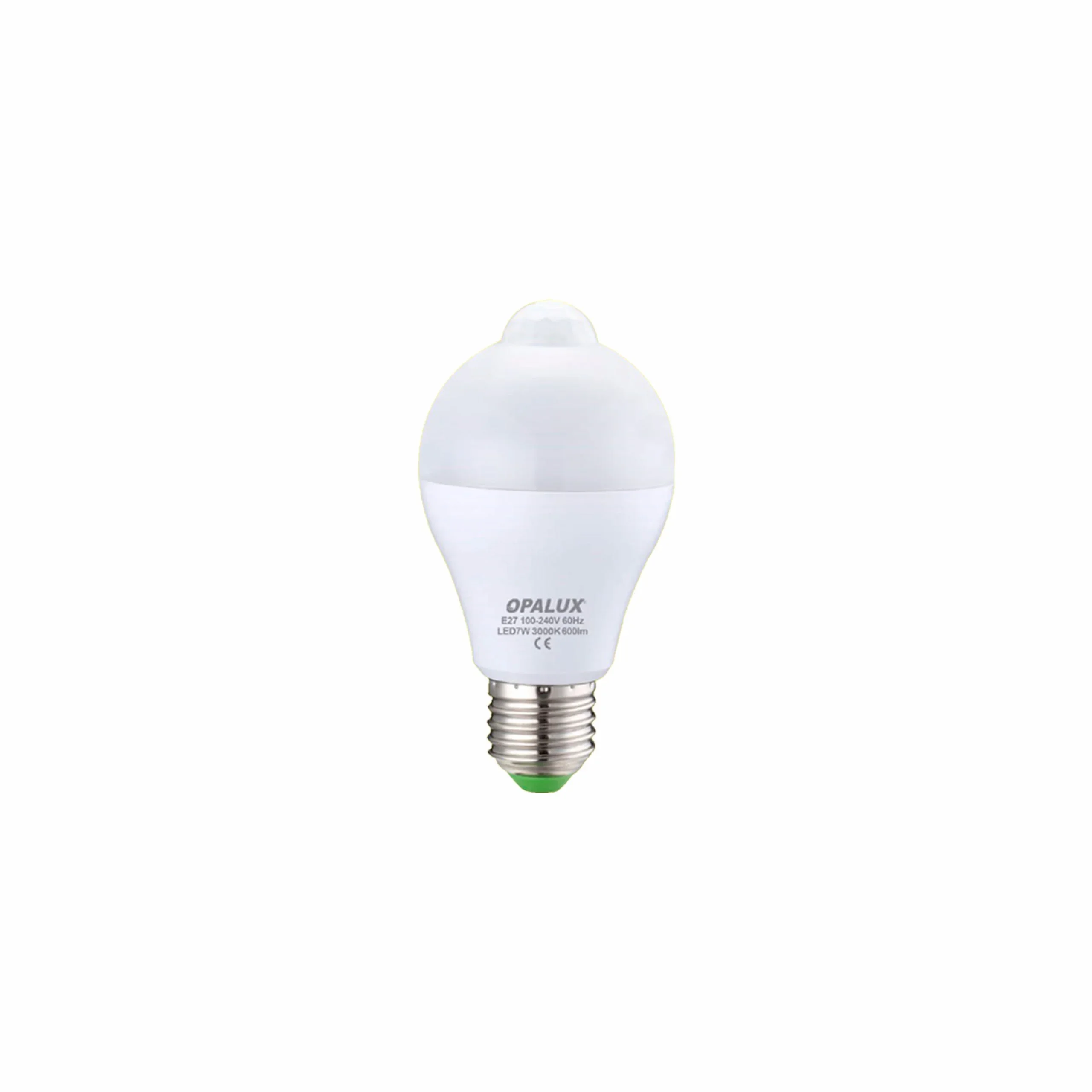FOCO LED 7W C/SENSOR DE MOV. 110-240VAC E-27 "OPALUX" LUZ BLANCA 600LM 360°