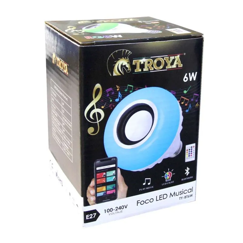 FOCO LED MUSICAL 6W "TROYA" E27 RGBW 100-240V C/BLUETOOTH Y CONTROL REMOTO, MASTER 50 - Imagen 2