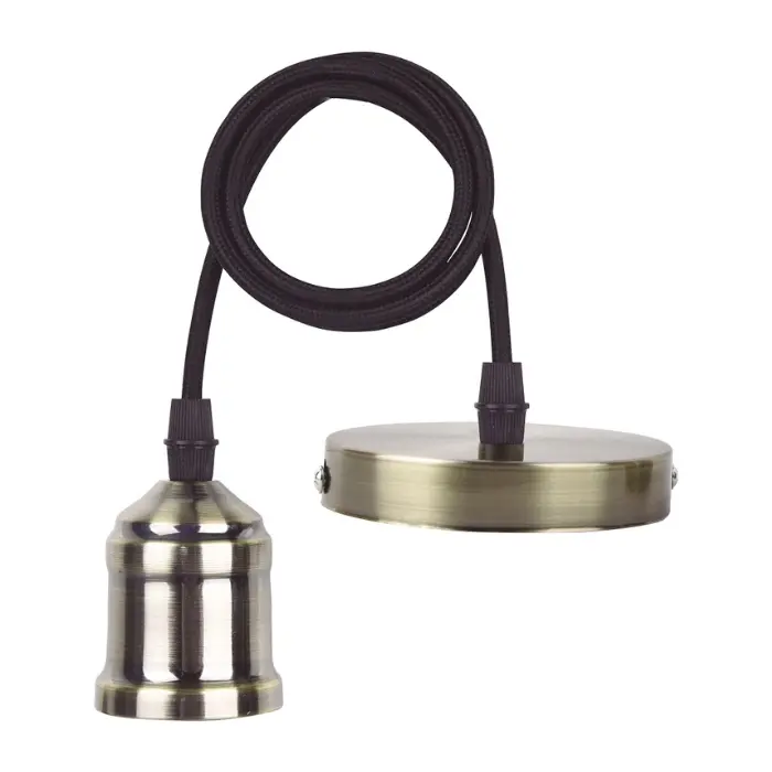 WALL SOCKET REDONDO COLGANTE METALICO BRONCE CON CABLE ROSCA E27 PARA LAMPARA PENDULUM