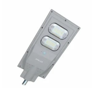 LUMINARIA DE ALUMBRADO PUBLICO 60W OPALUX SOLAR 9600LM IP65 INCLUYE PANEL SOLAR Y BATERÍA TODO EN UNO, PARA MONTAJE EN PASTORAL
