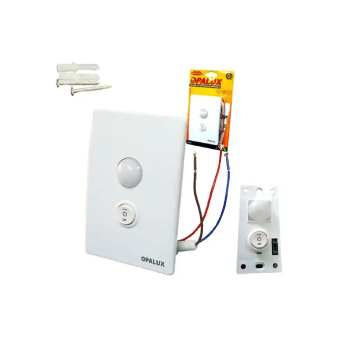 Sensor de movimiento 120° de pared para empotrar reemplaza a interruptor detección a 9 mts horizontal tecnología PIR tiempo 5seg, 1, 5, 8 min.