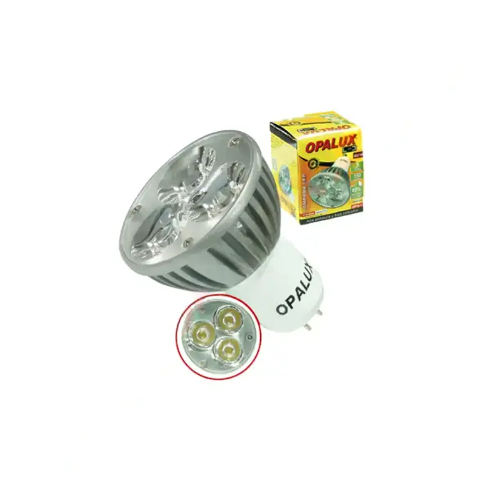 Dicroico led 3W "Opalux" Luz Blanca 5700K-6200K 220v conector MR16 150 lumens 35,000hrs decorativo