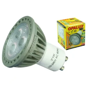 Dicroico led 3W "Opalux" Luz Blanca 6500K 220v conector GU10 240 lumens 35,000hrs decorativo